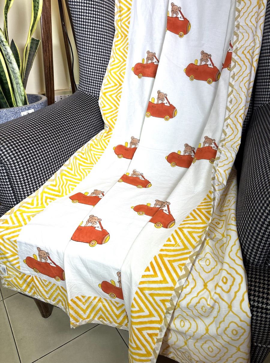 Red Car Hand Block Printed  Baby Dohar