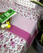 Pink Baby Elephant Design Hand Block Dohar