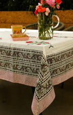 Red Rose Hand Block Rectangle Table Cover /Cloth