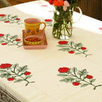 Red Rose Hand Block Rectangle Table Cover /Cloth