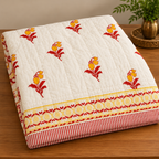 Red Floral Hand Block Quilt/ Razai