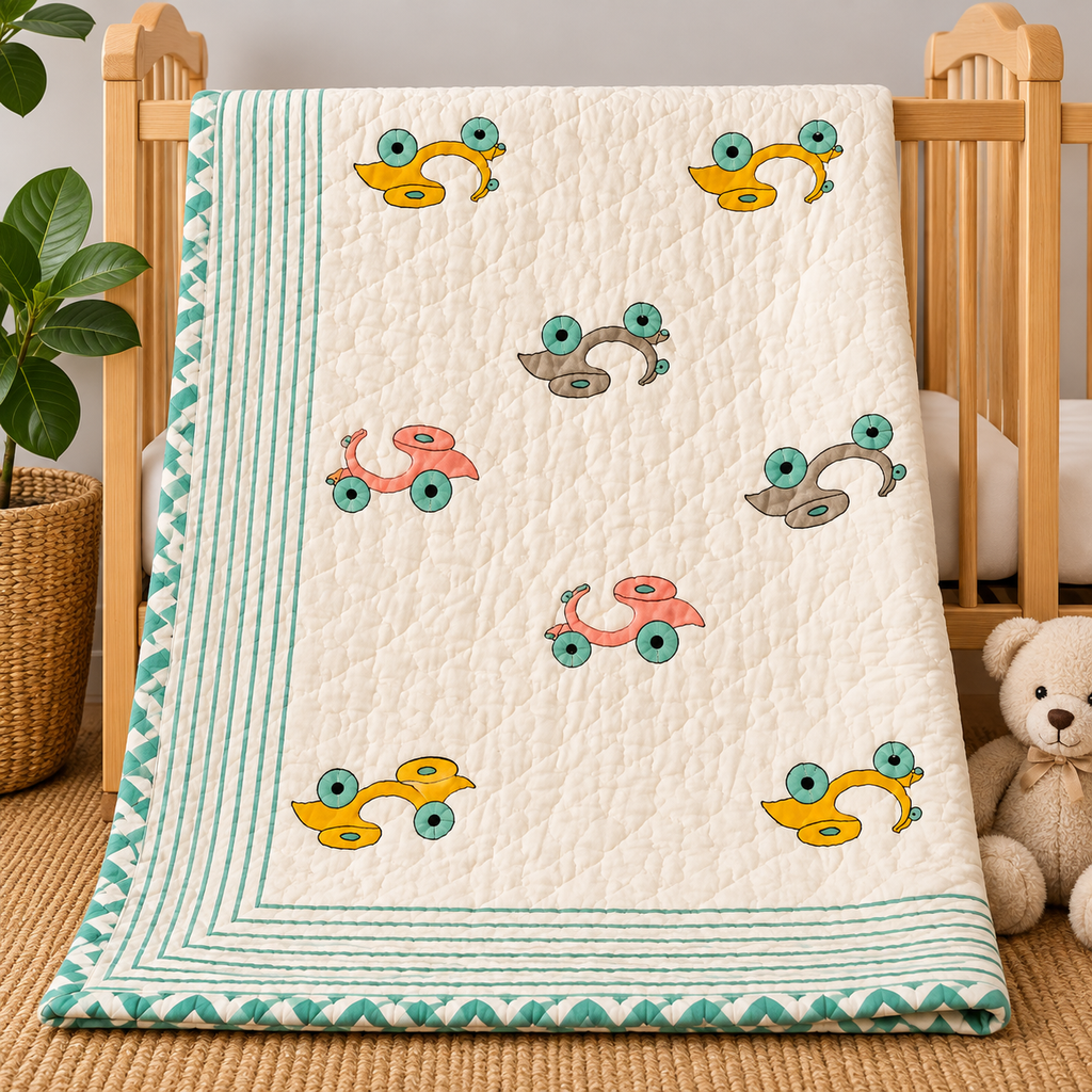 Scooter Hand Block Baby Quilt