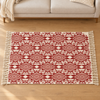Deep Red Diamond Geometric Hand Block Printed Jute Rug