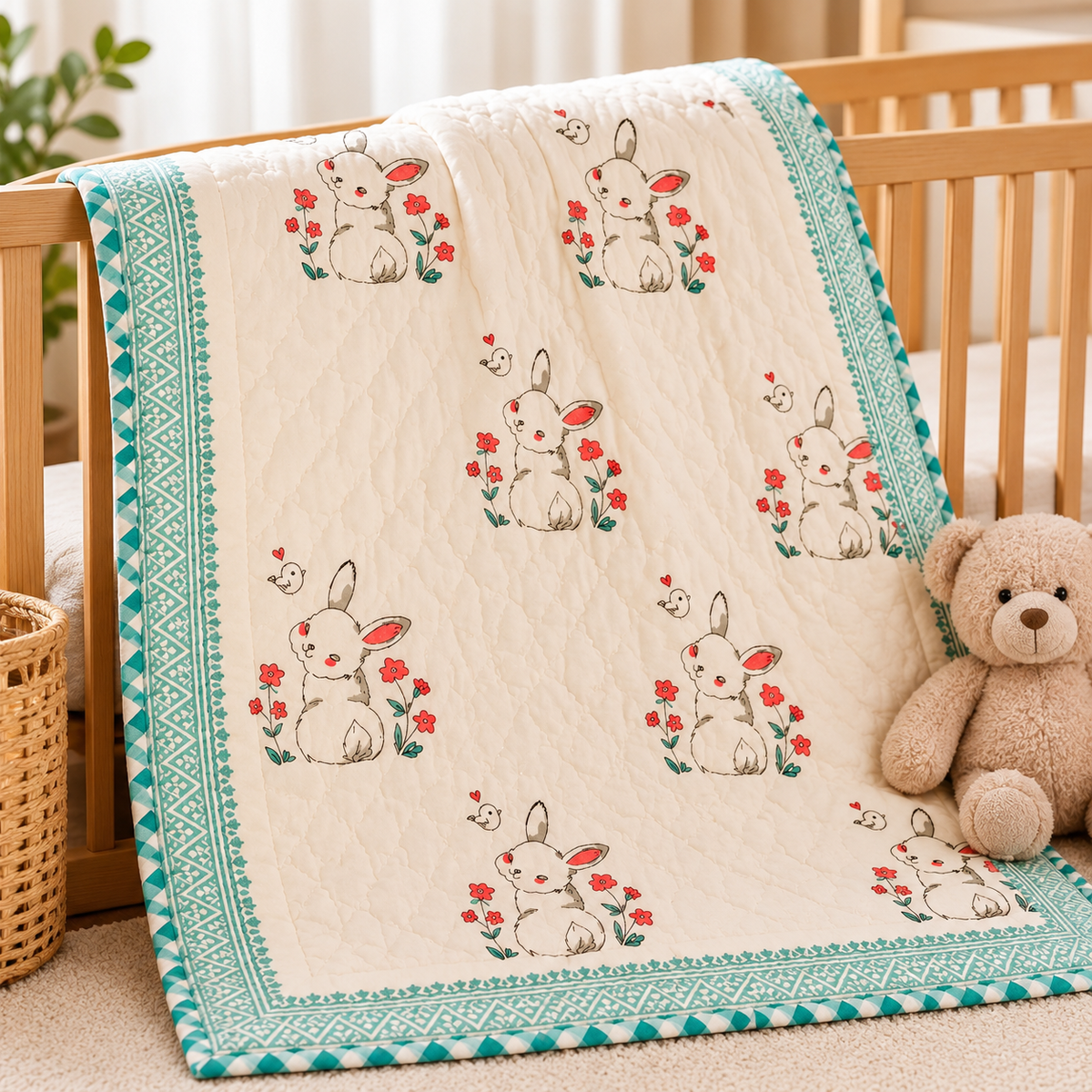 Rabbit Hand Block Baby Quilt