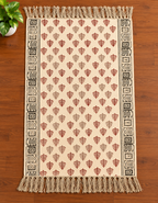Red and Ivory Motifs Leaf Rugs Hand Block Printed