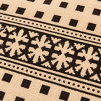 Black and Ivory Small Square Floral  Hand Block Printed Jute Rug