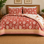 Red Floral Hand Block Quilt/ Razai