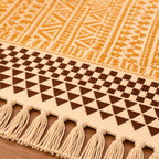 Mustard Yellow Tribal Geometric Pattern Hand Block Printed Jute Rug