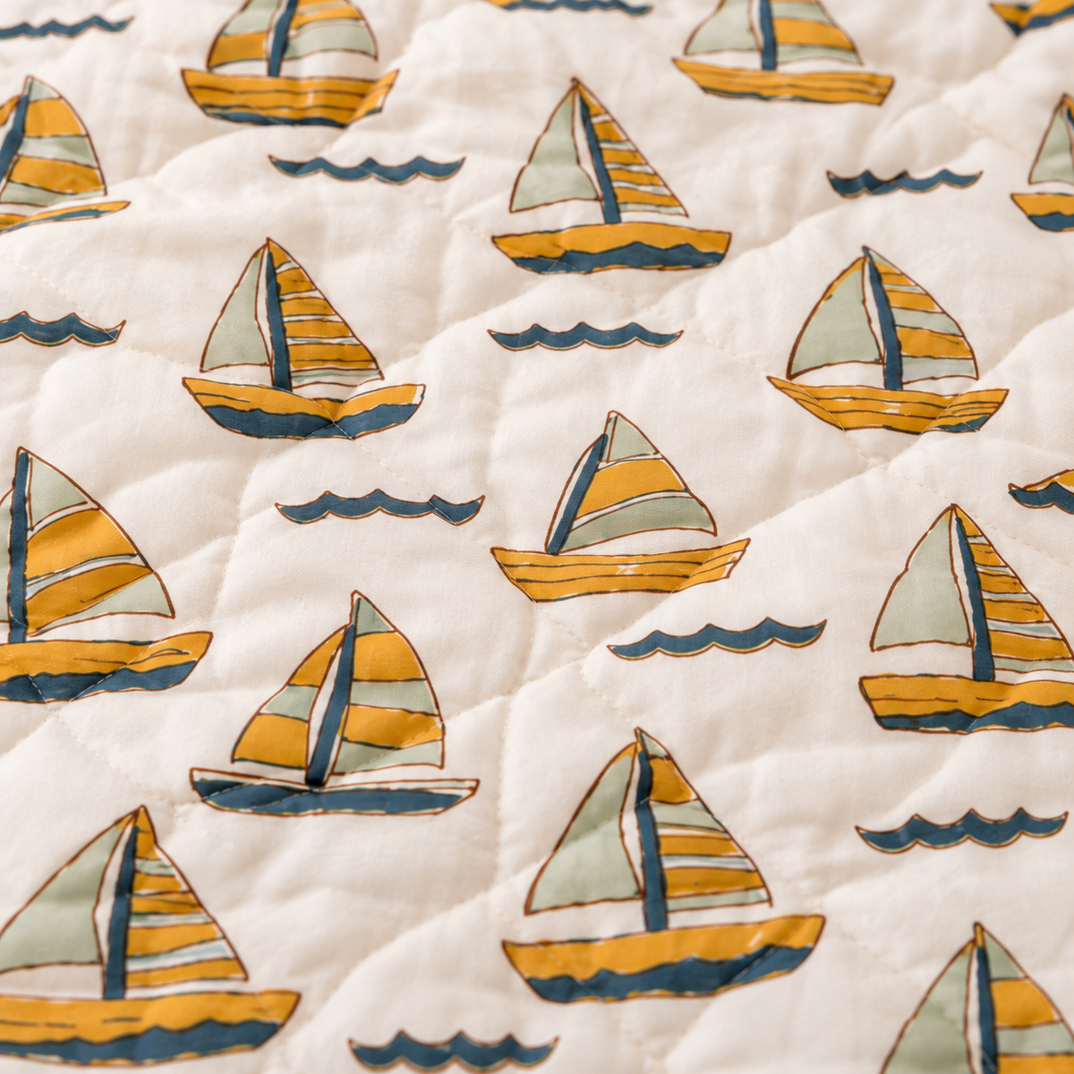 Boat Design Hand Block Baby Quilt