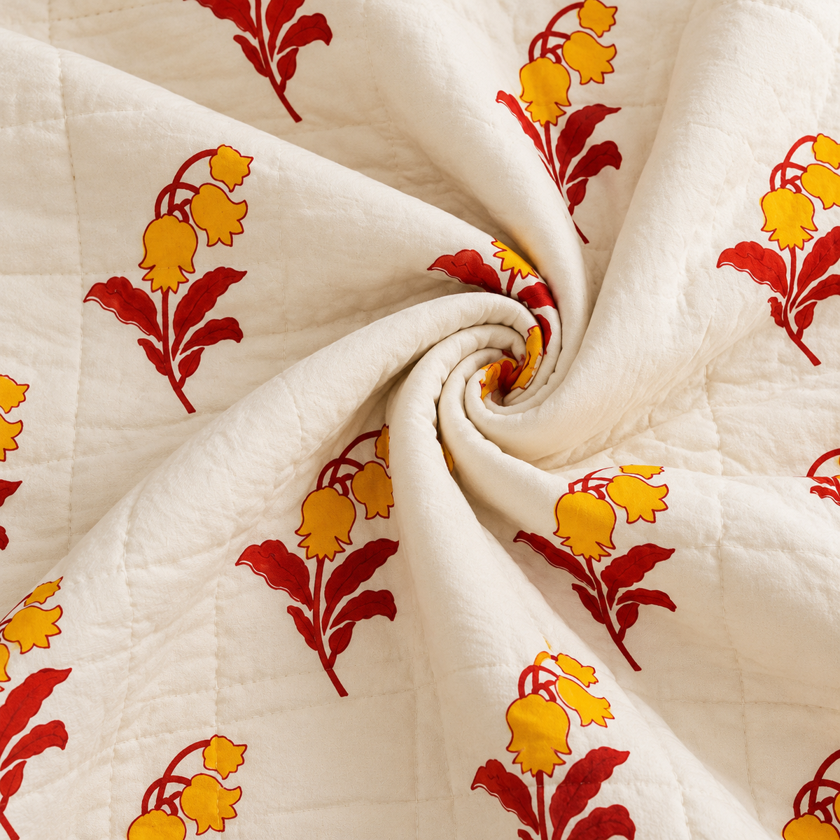 Red Floral Hand Block Quilt/ Razai