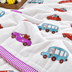 Pink ,Blue & Brown Car Patterns Hand Block Quilt/ Razai