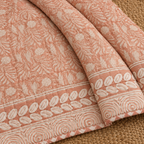 Melon Peach Floral Leaf Hand Block Quilt/ Razai