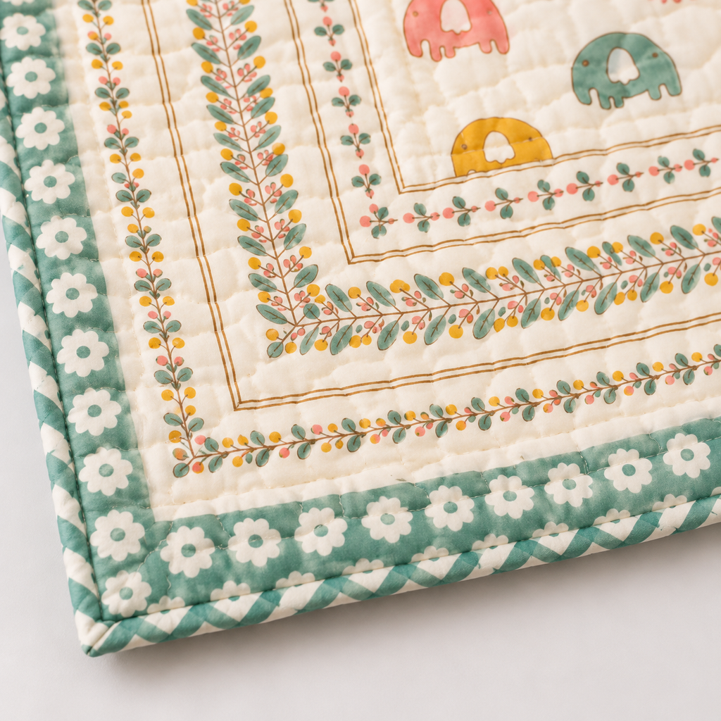 Baby Elephant Hand Block Baby Quilt