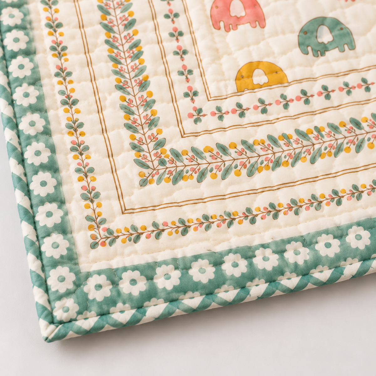 Baby Elephant Hand Block Baby Quilt