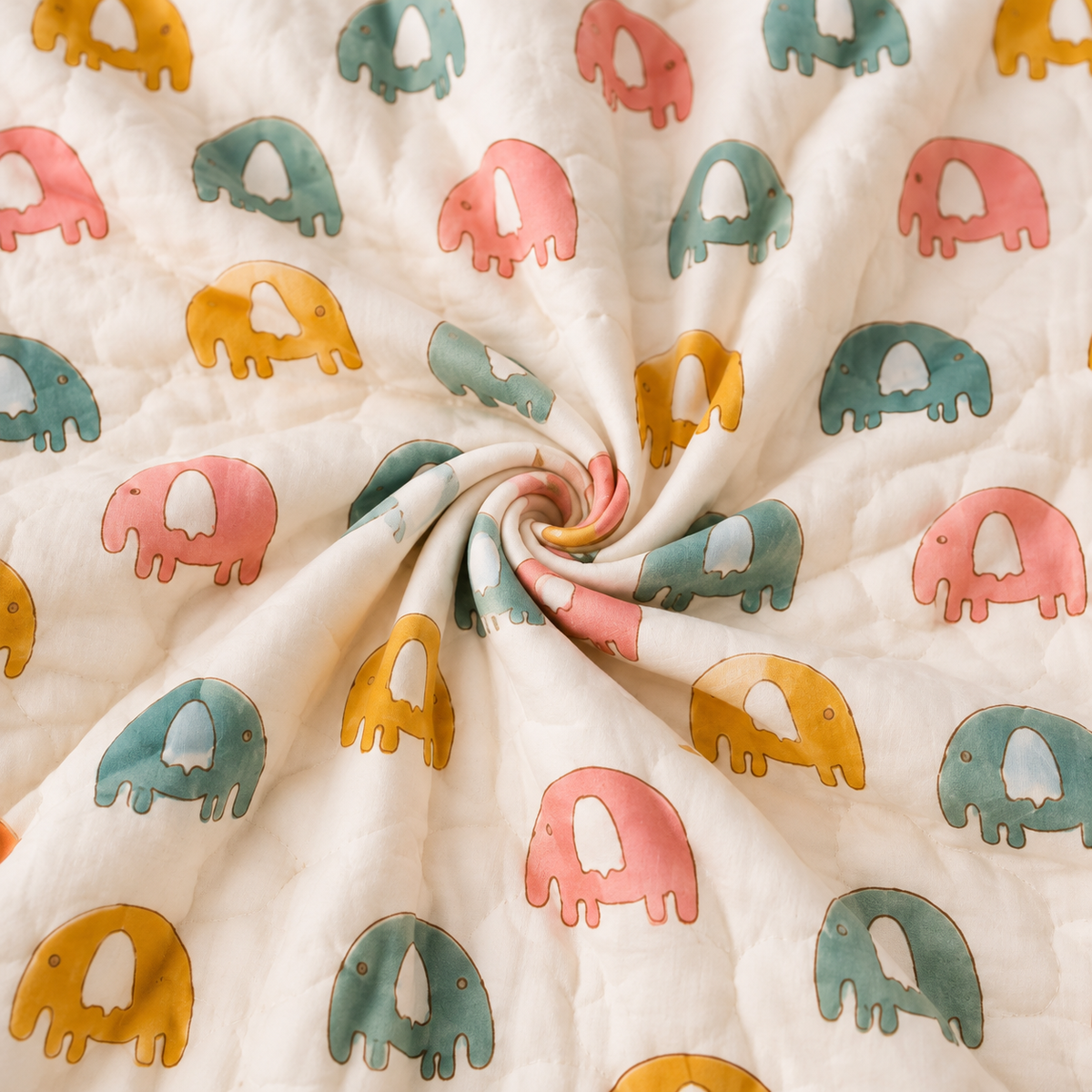 Baby Elephant Hand Block Baby Quilt