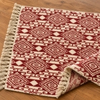 Deep Red Diamond Geometric Hand Block Printed Jute Rug