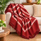 Red Jute Fabric Hand Block Sofa Throw
