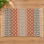 Rich brown and Block Rangoli Pattern  Hand Block Printed Jute Rug
