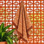 Rust Orange Chevron Stripes Jute Fabric Hand Block Sofa Throw