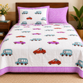 Pink ,Blue & Brown Car Patterns Hand Block Quilt/ Razai