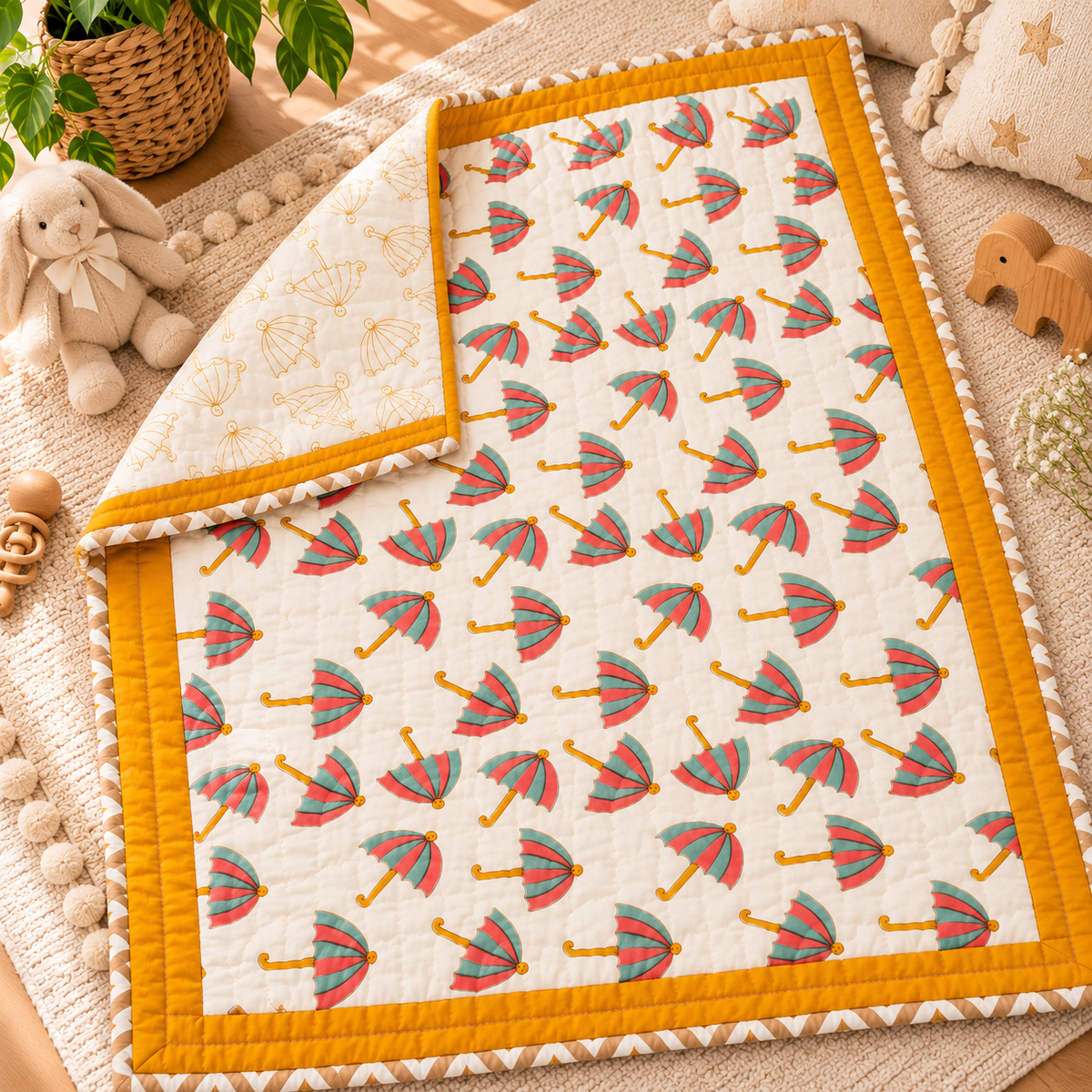 Umbrella Hand Block Baby Quilt