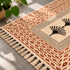 Rust brown and Black Palm Tree pattern  Hand Block Printed Jute Rug