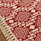 Deep Red Diamond Geometric Hand Block Printed Jute Rug
