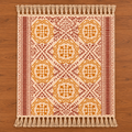 Mustard Yellow and maroon circular pattern Hand Block Printed Jute Rug
