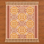 Mustard Yellow and maroon circular pattern Hand Block Printed Jute Rug