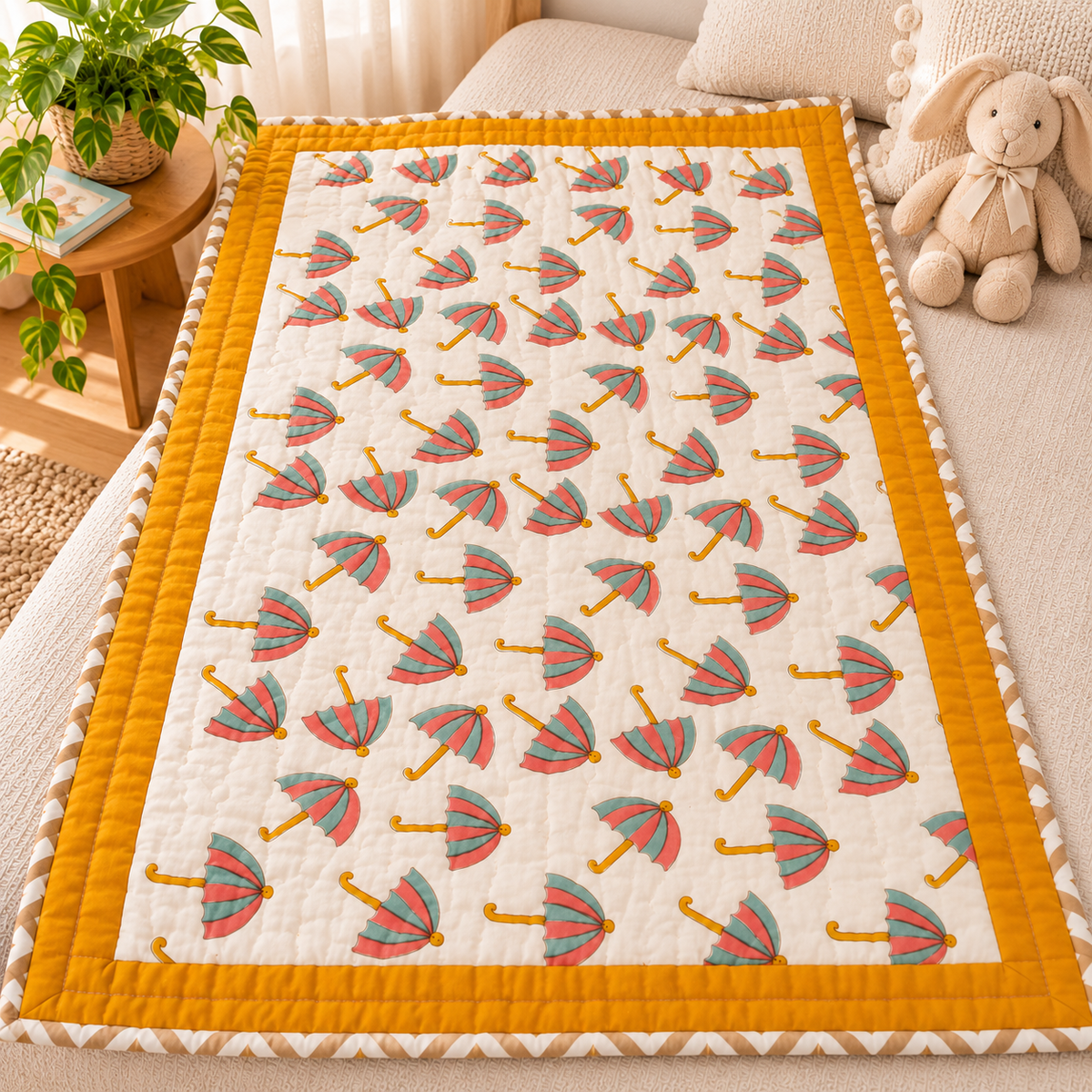 Umbrella Hand Block Baby Quilt