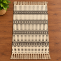 Black and Ivory Small Square Floral  Hand Block Printed Jute Rug