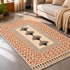 Rust brown and Black Palm Tree pattern  Hand Block Printed Jute Rug