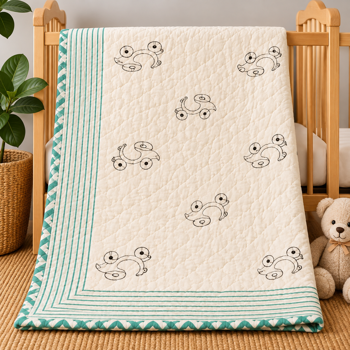 Scooter Hand Block Baby Quilt