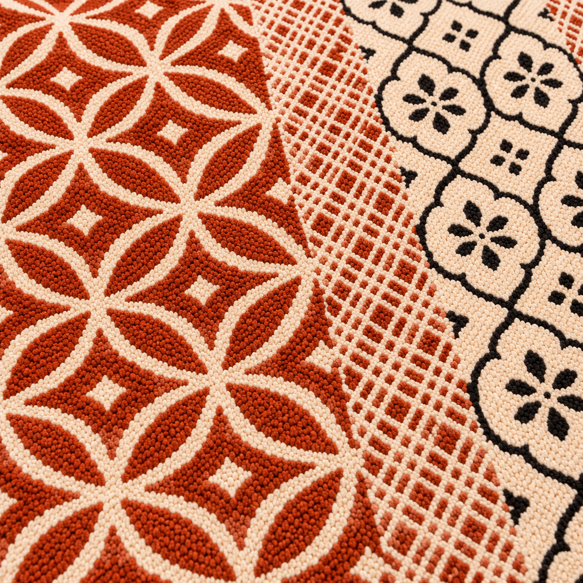 Rich brown and Block Rangoli Pattern  Hand Block Printed Jute Rug