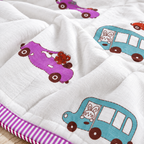 Pink ,Blue & Brown Car Patterns Hand Block Quilt/ Razai