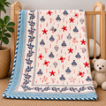 Blue fish & Red star Hand Block Baby Quilt