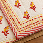 Red Floral Hand Block Quilt/ Razai