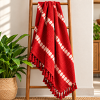 Red Jute Fabric Hand Block Sofa Throw