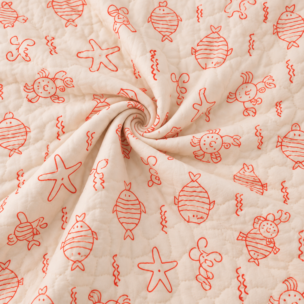 Blue fish & Red star Hand Block Baby Quilt