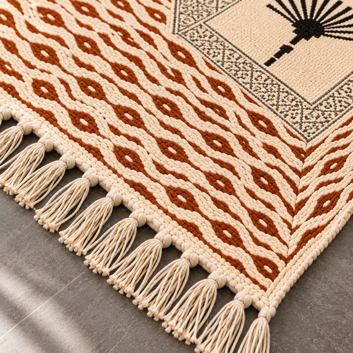 Rust brown and Black Palm Tree pattern  Hand Block Printed Jute Rug