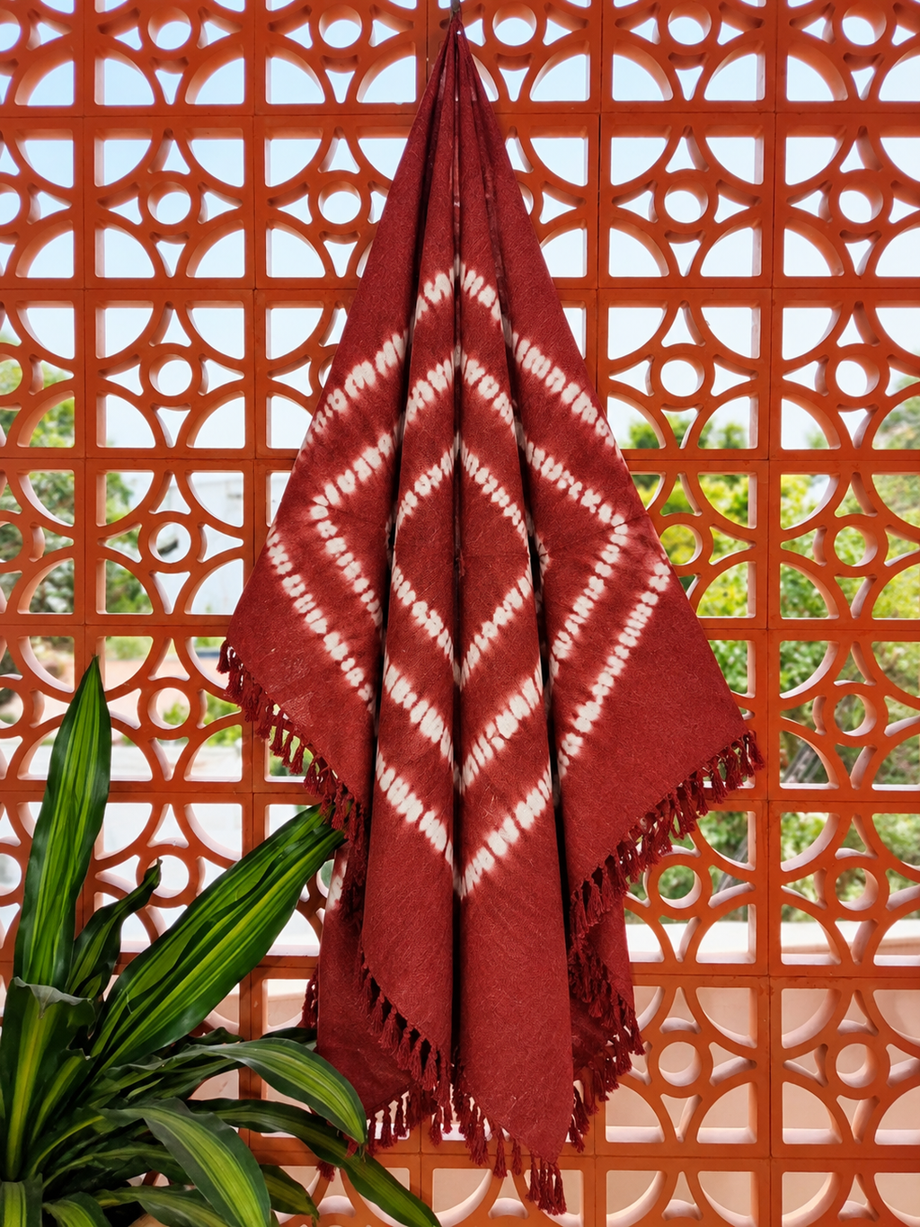 Red Jute Fabric Hand Block Sofa Throw