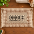 Rust brown and Grey geometric wave Hand Block Printed Jute Rug