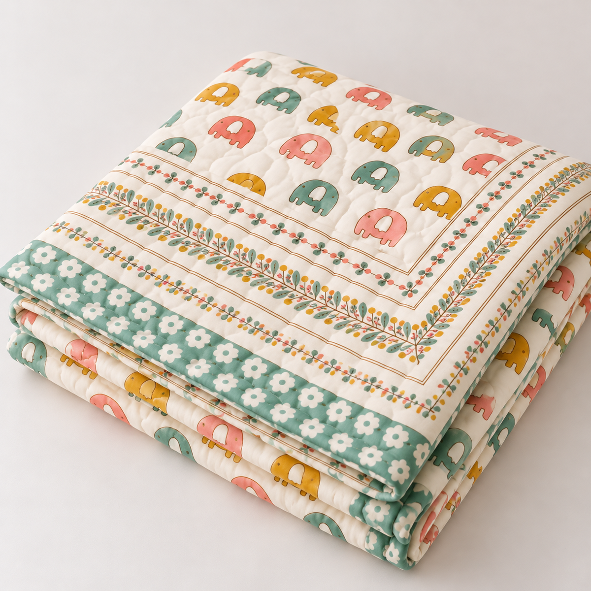 Baby Elephant Hand Block Baby Quilt
