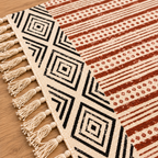 Clay red and Terracotta Brown Striped Hand Block Printed Jute Rug