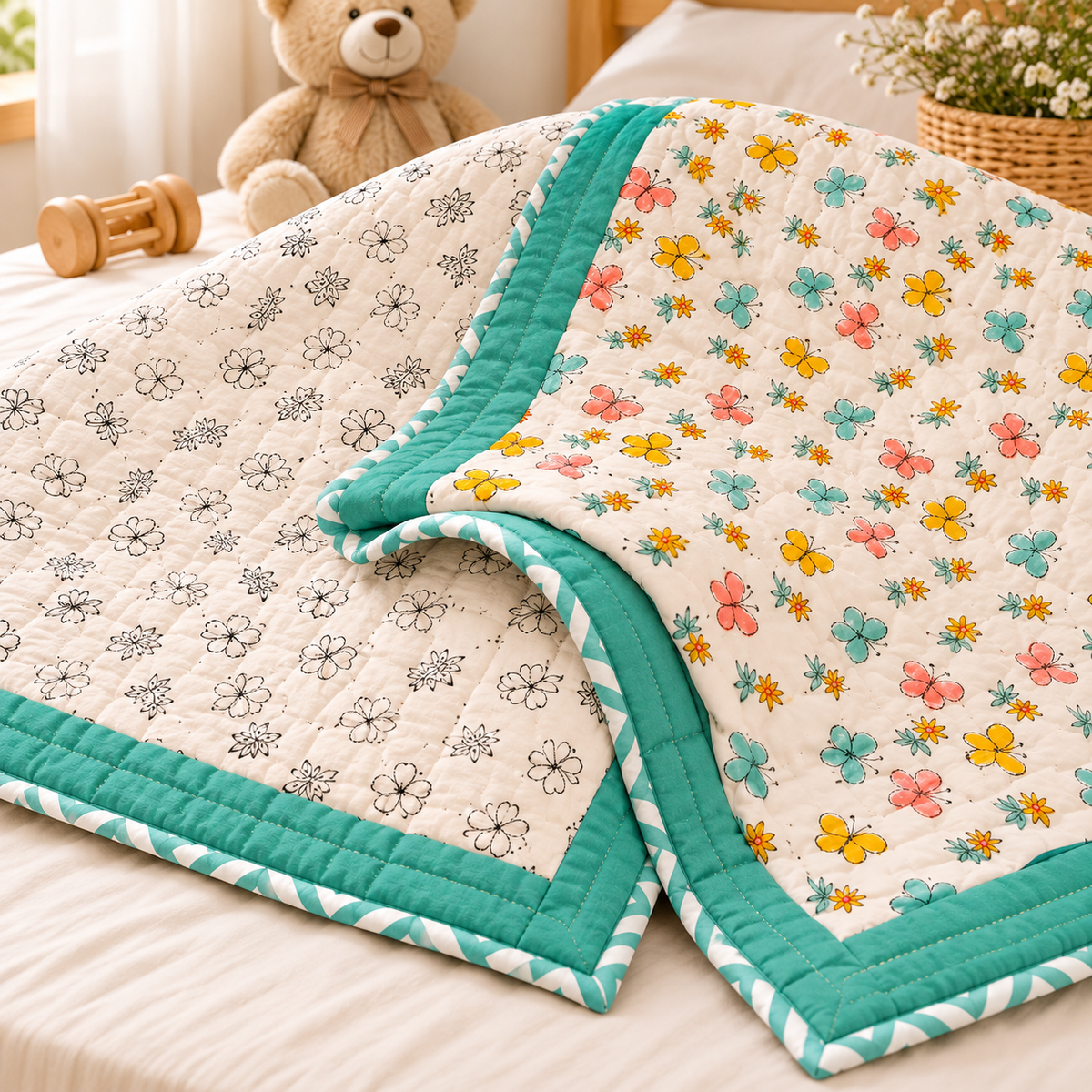 Butterfly Hand Block Baby Quilt