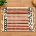 Clay red and Terracotta Brown Striped Hand Block Printed Jute Rug