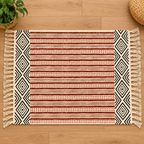 Clay red and Terracotta Brown Striped Hand Block Printed Jute Rug