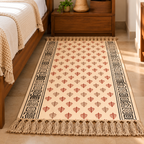Red and Ivory Motifs Leaf Rugs Hand Block Printed