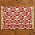 Deep Red Diamond Geometric Hand Block Printed Jute Rug