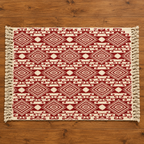 Deep Red Diamond Geometric Hand Block Printed Jute Rug